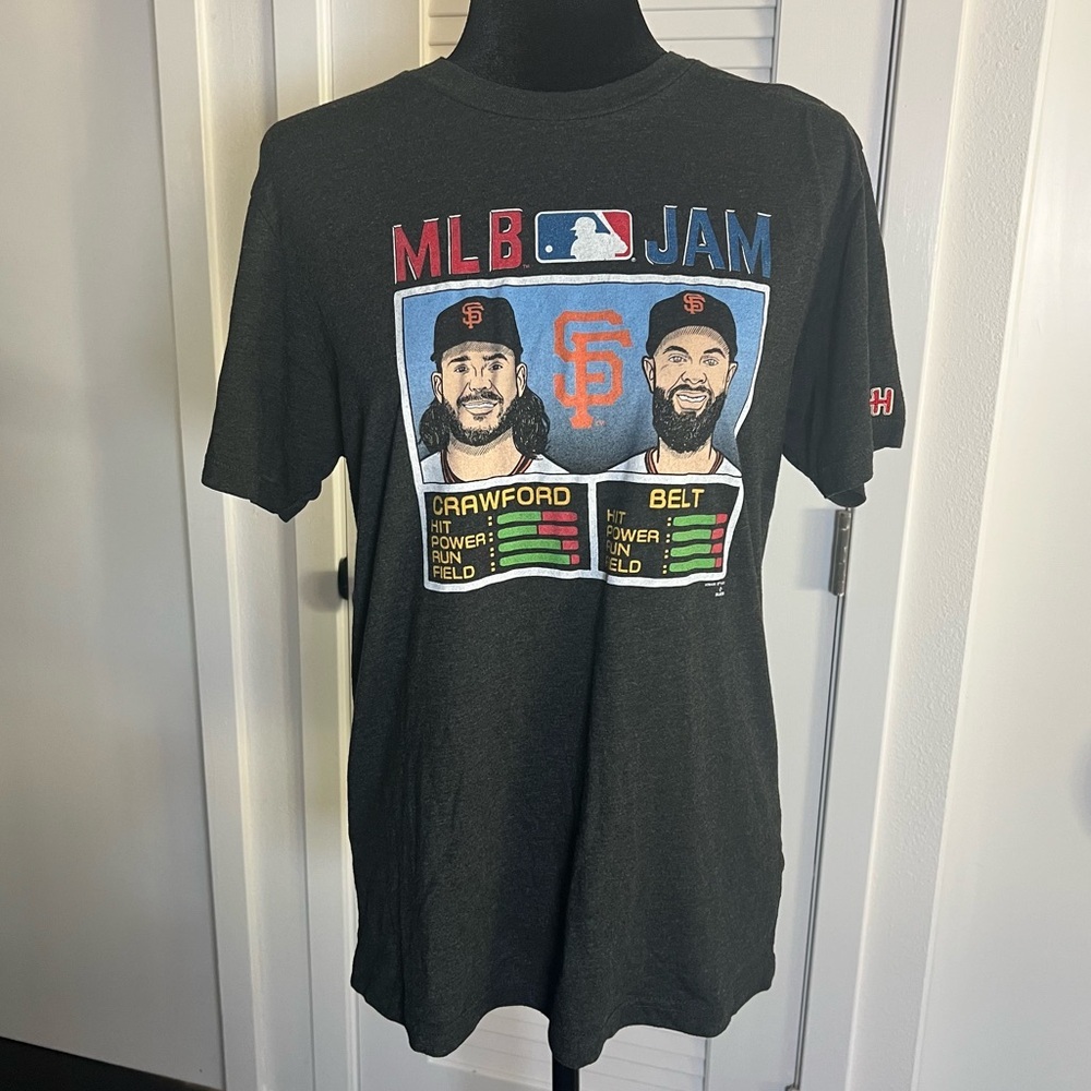 HOMAGE Black MLB Jam Brandon Crawford Belt San Francisco Giants Sports Tee Shirt - Picture 9 of 9